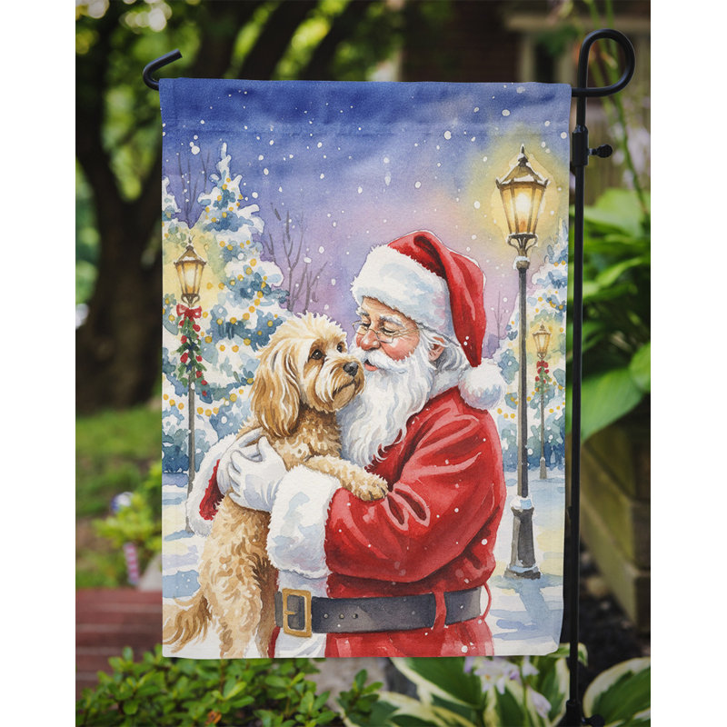 Cockapoo avec le drapeau du jardin du père Noël, Taille du jardin, Cockapoo