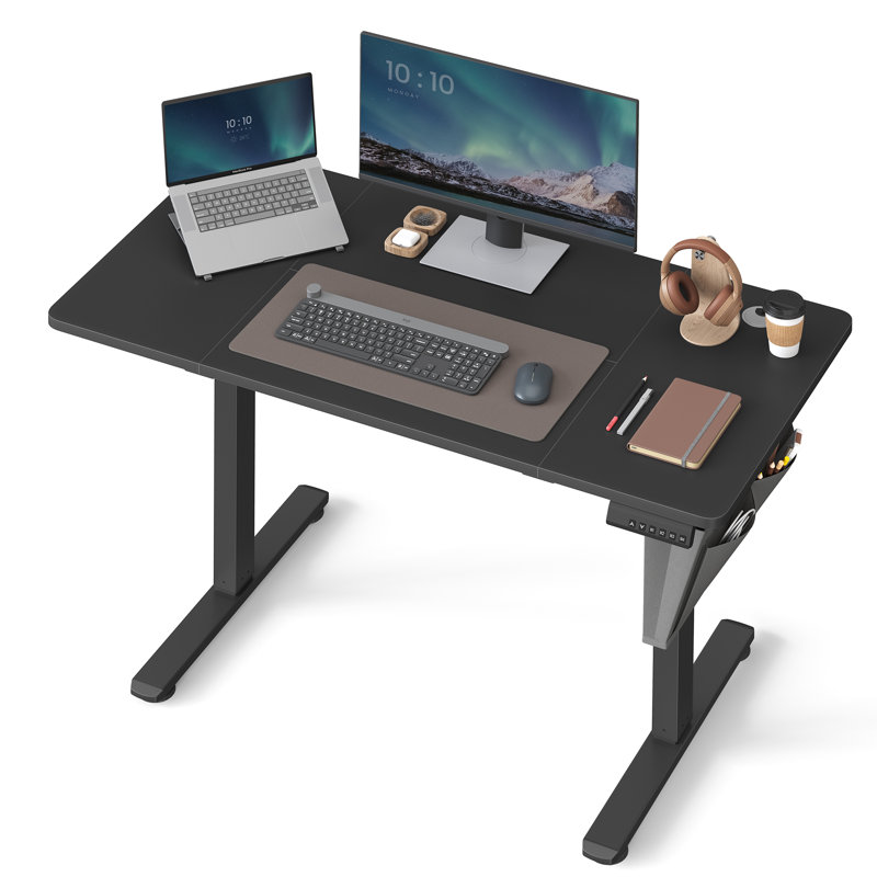 Height Adjustable Rectangle Standing Desk, 120 H x 120 W x 60 D cm, Black/Black