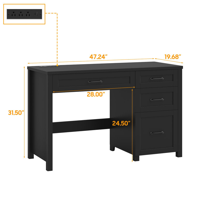 Bureau double caisson Farmhouse, Black