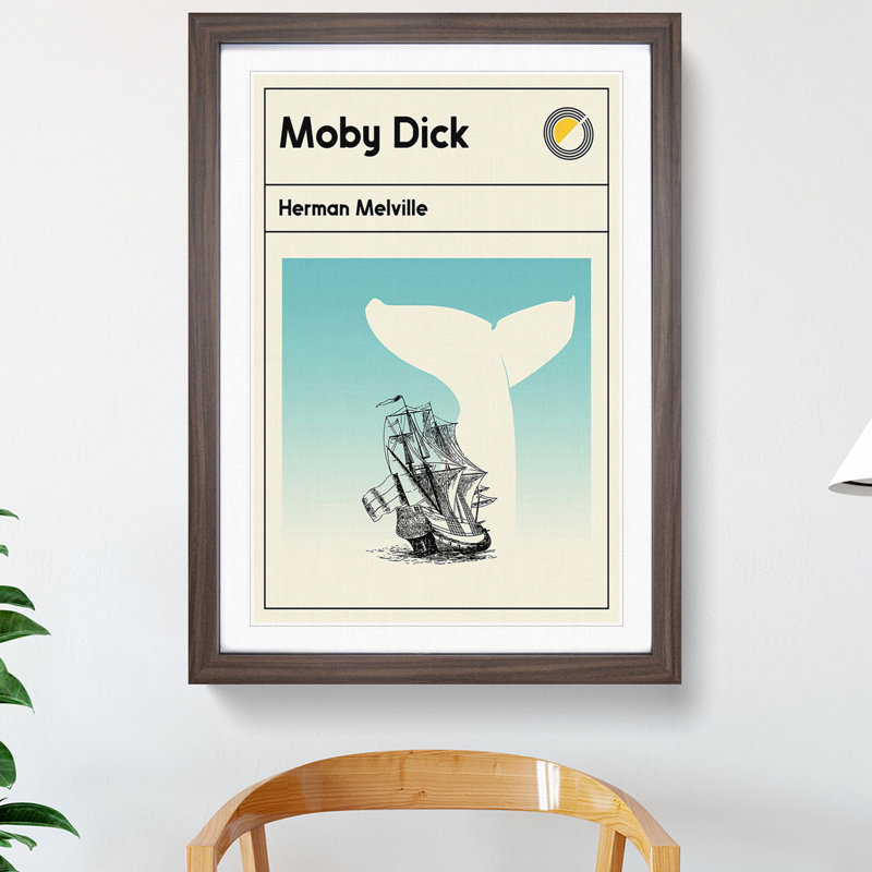 Book Cover Moby Dick Herman Melville - Picture Frame Graphic Art, Walnut, 48cm H x 36cm W x 2cm D
