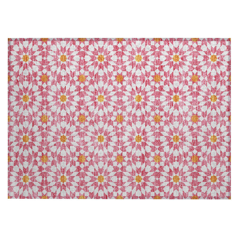Washable Floral Indoor / Outdoor Rug, Rectangle 1'8" x 2'6"