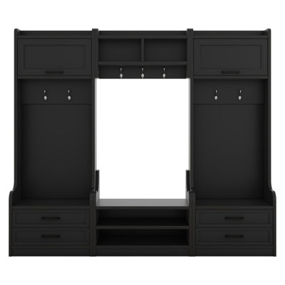 4-In-1 Detachable Hall Tree With Storage And 7 Hooks, Multiple Functions Hallway Coat Rack With Storage Drawers And Cabinet, Shoe Bench For Entryway Hallway
