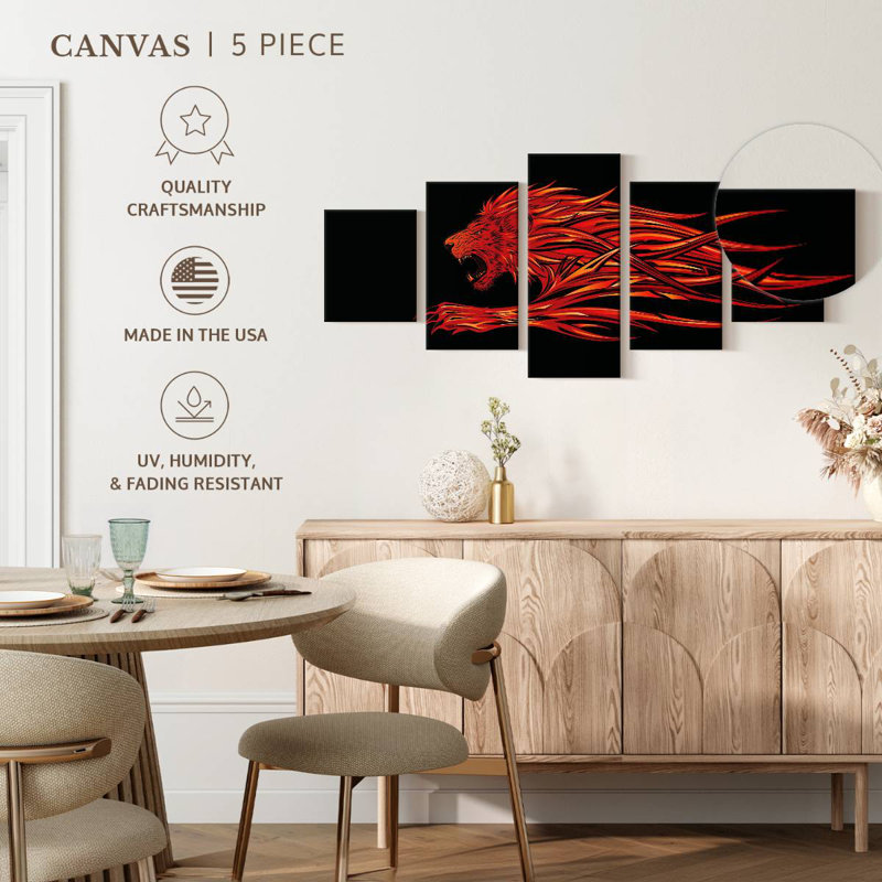 Mur de tête de lion flamboyant, H 24 po x l 55 po