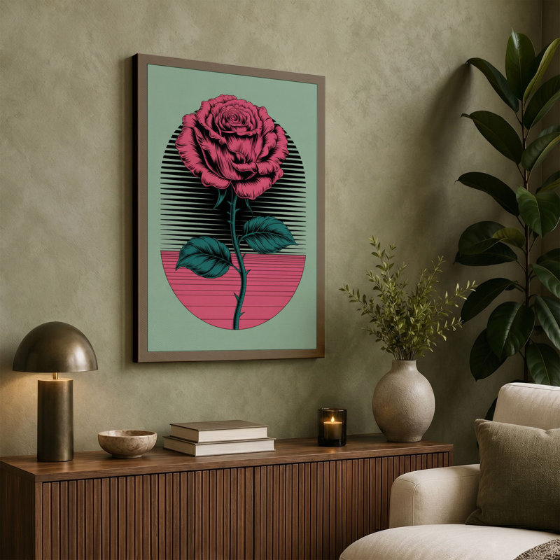 Rose in Pink Modern - Wrapped Canvas, 24x16 - 61.0 x 40.6 cm, Teal Border