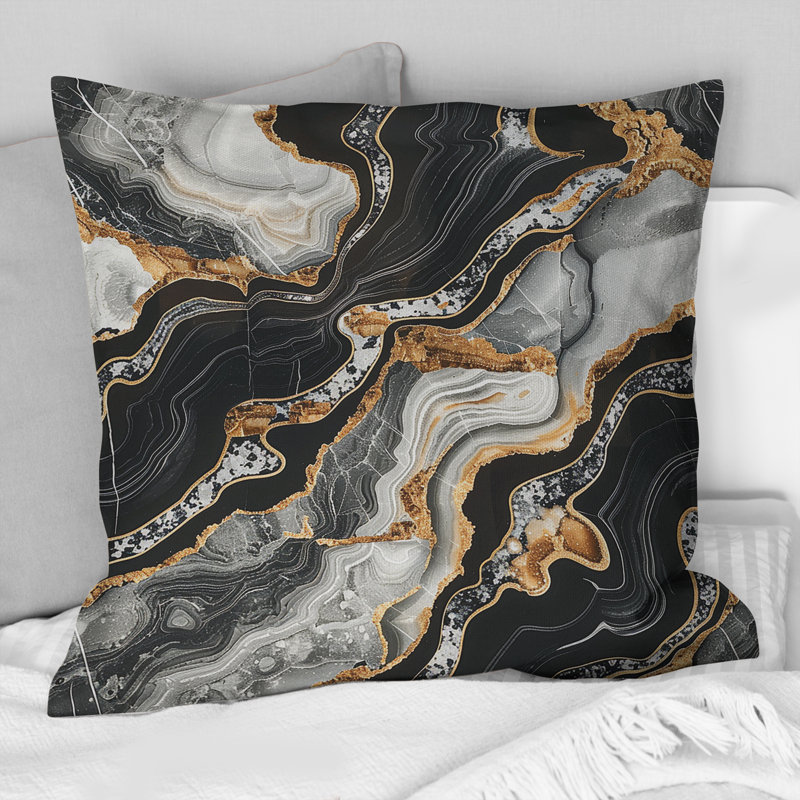 Black Gold Marble - Transitional Throw Pillow, 18"H x 18"W