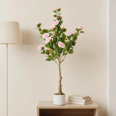 Arbre de camélia artificiel en pot pour le bureau extérieur