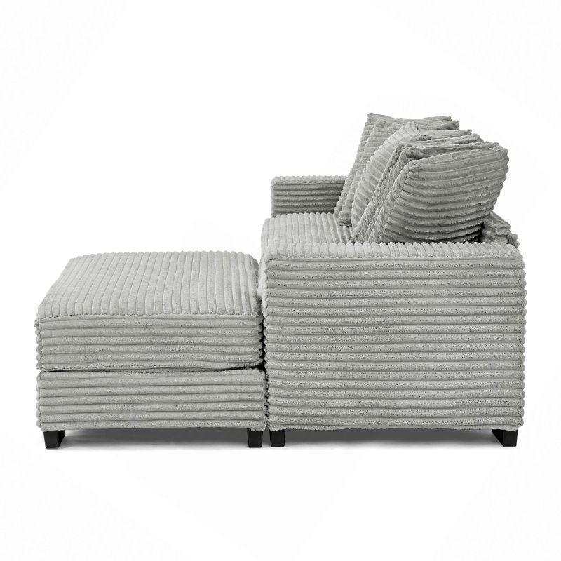 Canapé-lit modulaire rembourré en velours côtelé Corduroy, Gris
