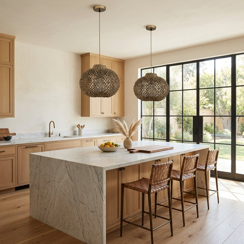 Alloway 1 - Light Rustic Seagrass Pendant Light in Brass Round Shade Ceiling Hanging Light for Coastal Decor