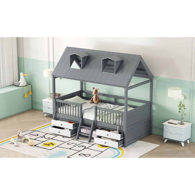 Structure de lit simple en bois, gris, Gris, Lit simple