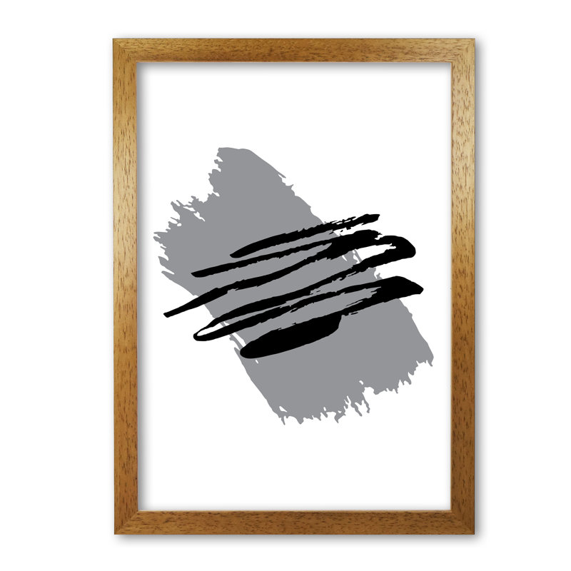 Grey Jaggered Paint Brush Abstract - Print, Honey Oak Frame, 42 cm H x 30 cm W x 5 cm D