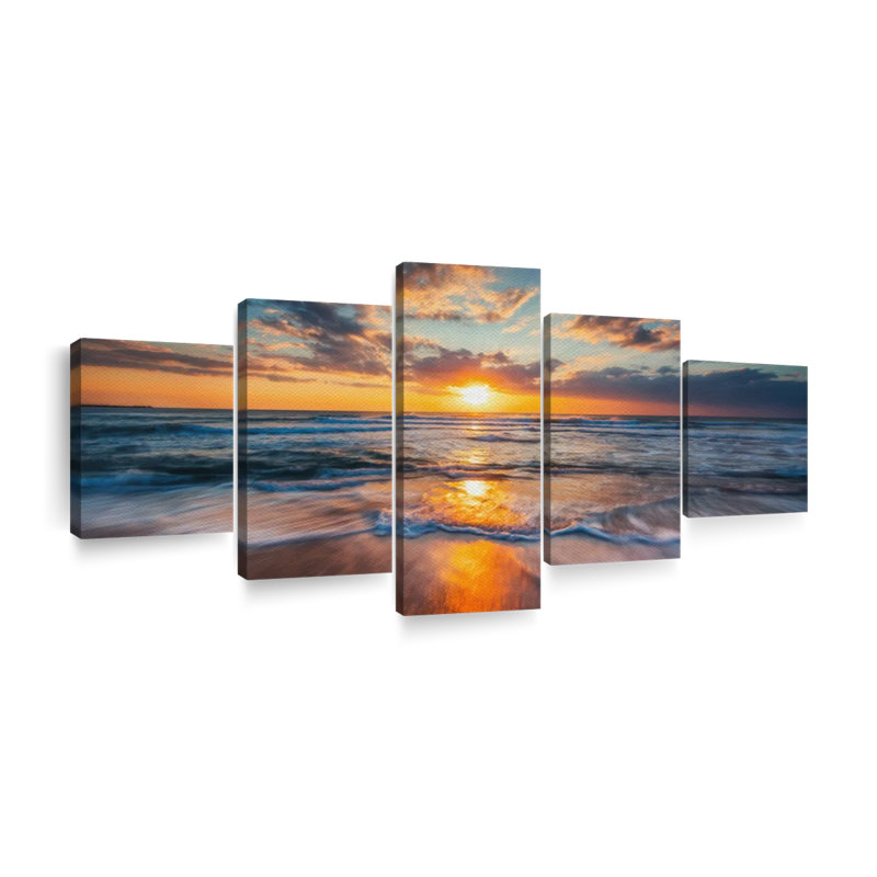 Lever de soleil et coucher de soleil en été 5 pièces, H 34 po x l 74 po x P 1,25 po