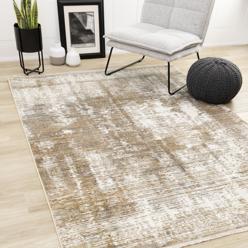 Tapis à motif abstrait moderne beige et gris Serene, Rectangle 7 pi 10 po x 10 pi 2 po