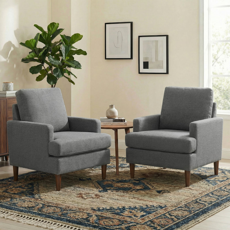 Fauteuil Clancy avec pieds en bois massif, Mocha Legs Grey Fabric