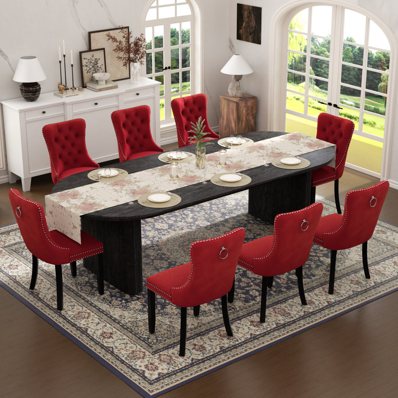  Table de salle à manger Farmhouse, table de salle à manger extensible rectangulaire avec chaise de salle à manger en velours capitonné