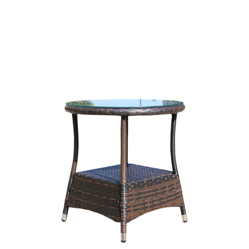 Table basse d'extérieur brun avec surface en verre trempé - PE et fer, 21 x 21 x 21 po, assemblage requis pour la terrasse et brun