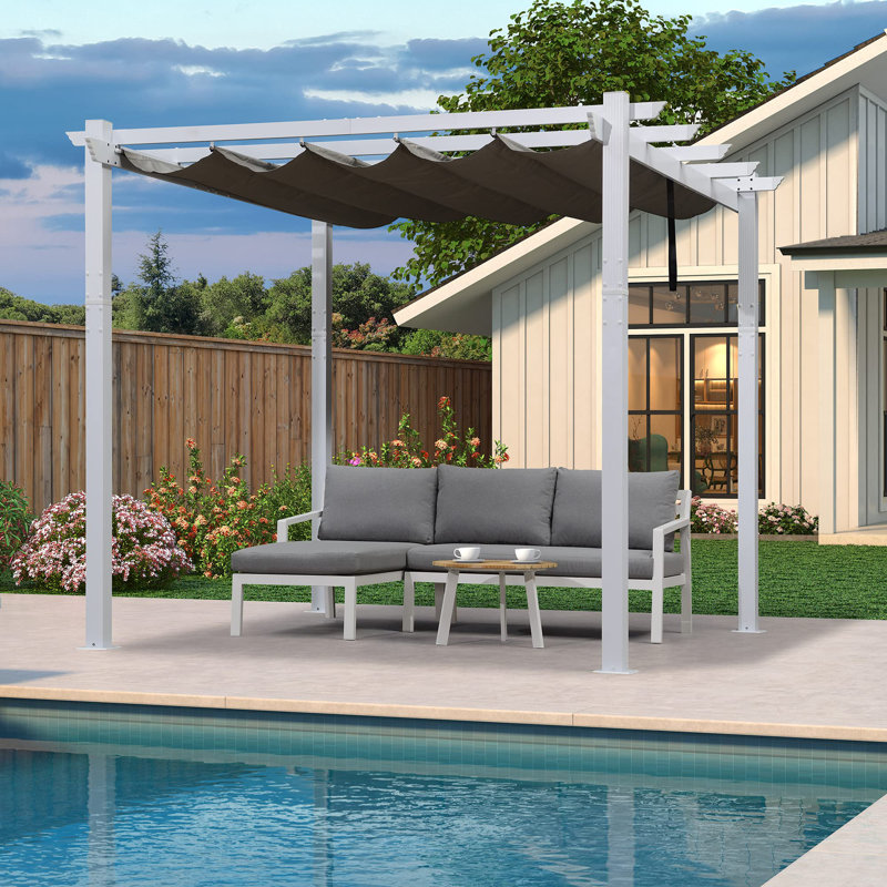 PURPLE LEAF 10' X 10' Outdoor Retractable Pergola with Sun Shade Canopy Cover White Patio Metal Shelter for Garden Porch Yard BBQ Beach Gazebo Grape Trellis Pergola, Gray