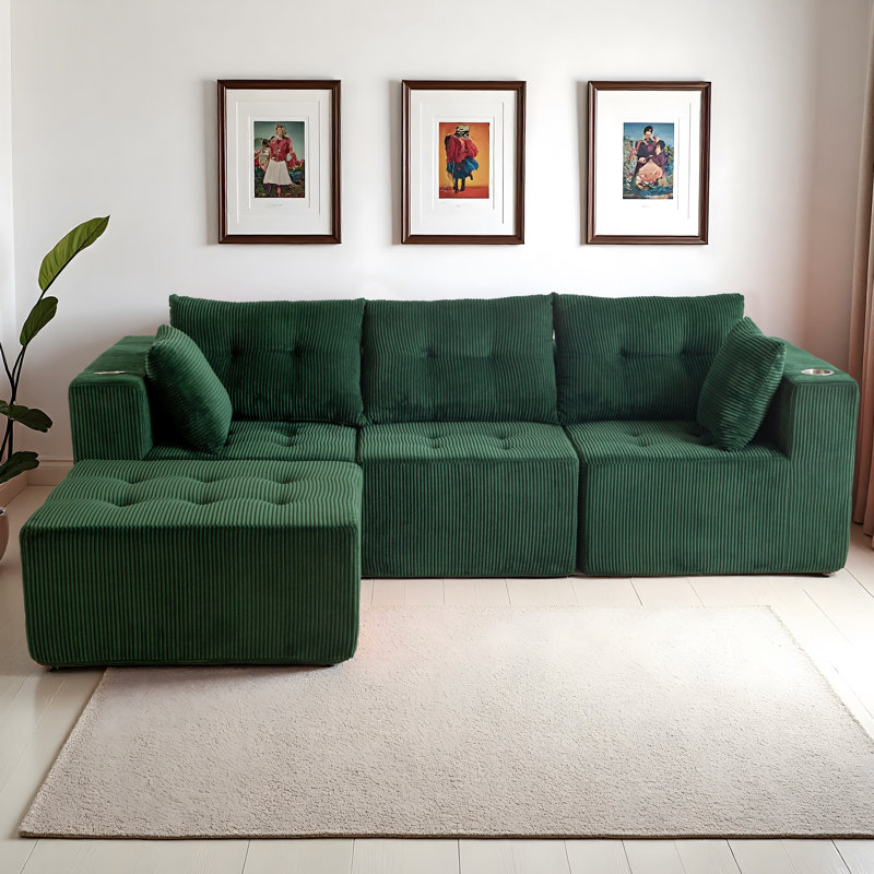 Canapé modulaire en L 101 po, Vert