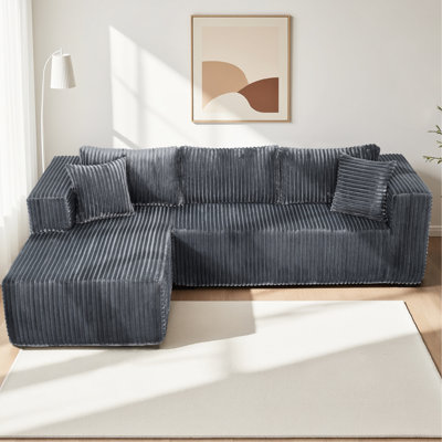 Canapé d'angle modulaire de 267 cm (105 po) avec revêtement, structure et méridienne droite – Idéal pour le salon, la chambre ou un appartement. Conception à ressorts plus sécuritaire, sans composants métalliques et adaptée aux animaux de compagnie. Mousse haute densité pour un confort accru.