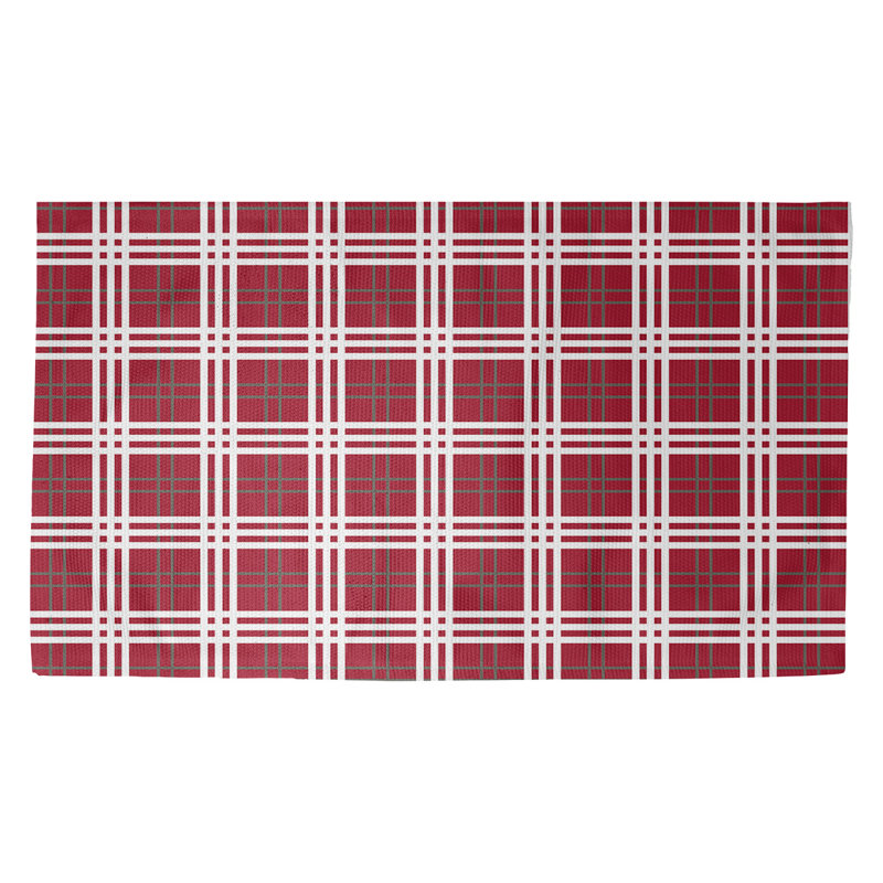 Plaid rouge/gris fait à la main/Tapis décoratif blanc, Rectangle 3 pi x 5 pi