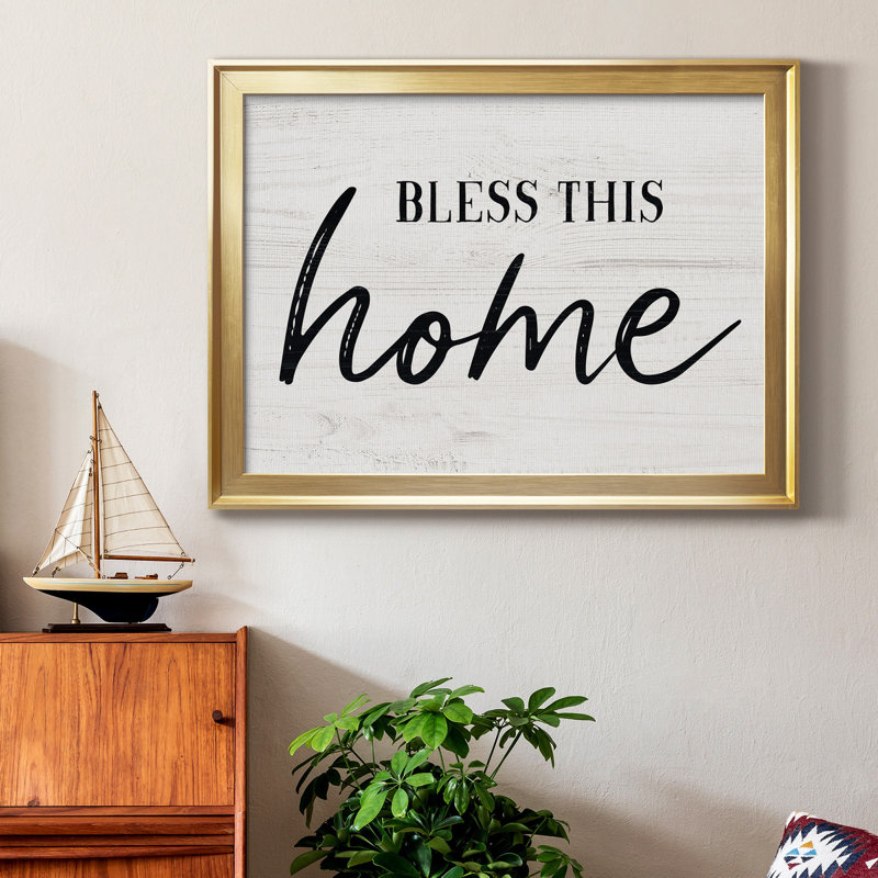 «Bless This Home», toile encadrée de qualité supérieure - prête à être accrochée, H 26,5 po x l 36,5 po x P 1 po, Or