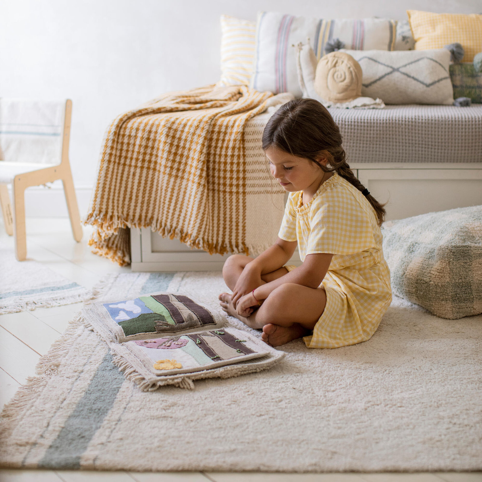 Little Chefs Natural Toffee Hand-Tufted Cotton Rug, Rectangle 3' x 4'3", Natural/Toffee