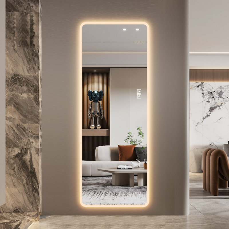 Miroir de corps complet rétroéclairé à DEL, miroir de fixation murale, luminosité réglable, installation horizontale / verticale, décor de salon de vestiaire