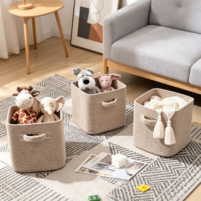 3 Pack Cube Storage Bins, 13 Inch Woven Storage Baskets With Handles For Organizing Shelves, Closets, Bathroom, Nursery And Living Room