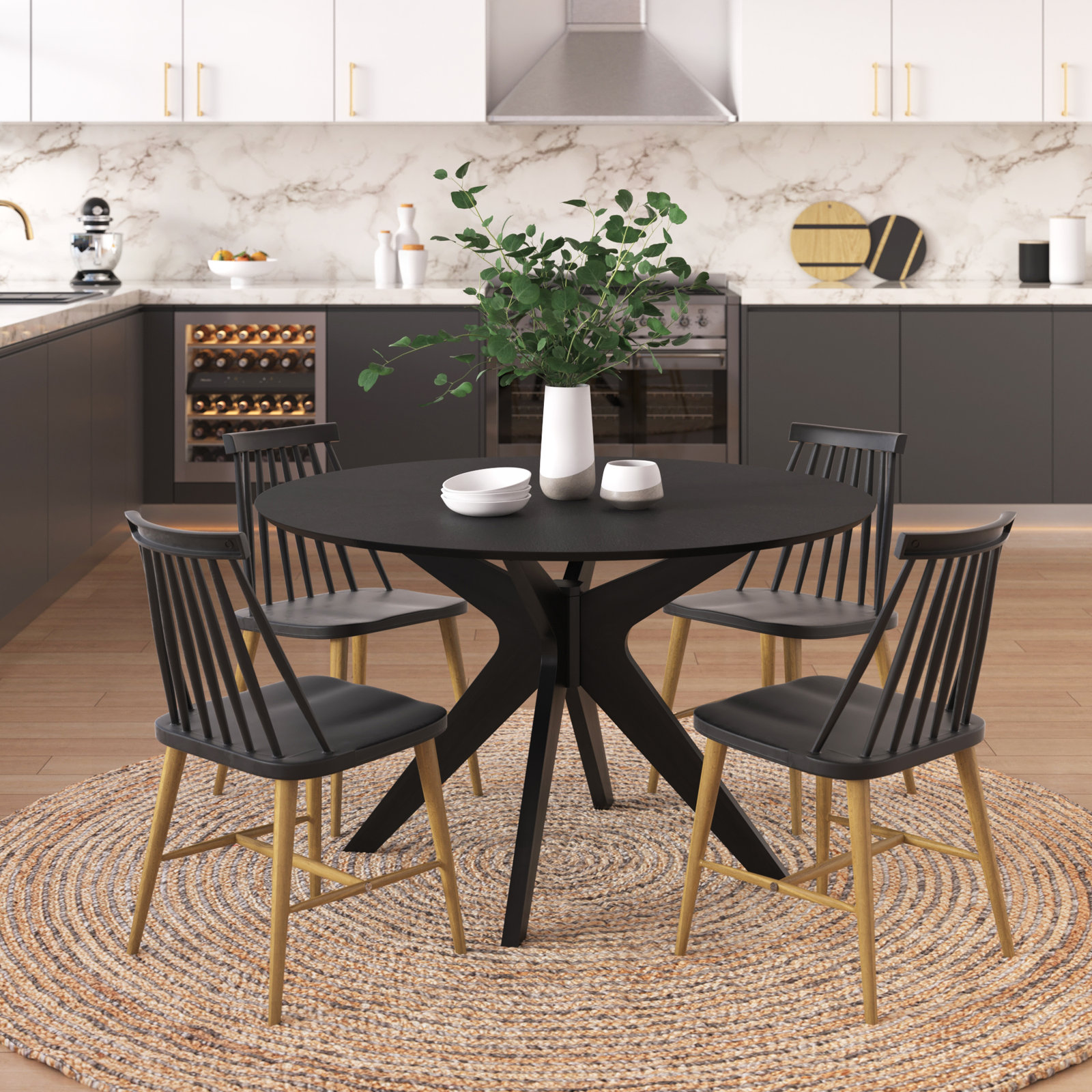 Fenway 47" Dining Table, Black Top/Black Base