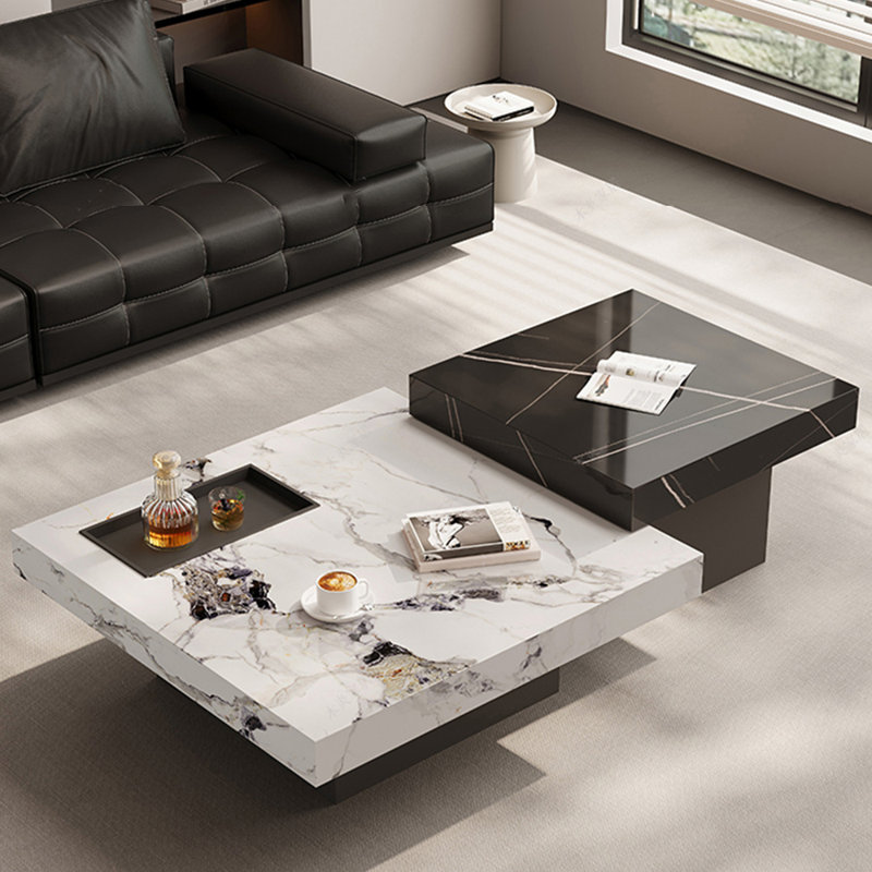 Table de bout en pierre de style italien., Blanc/Noir
