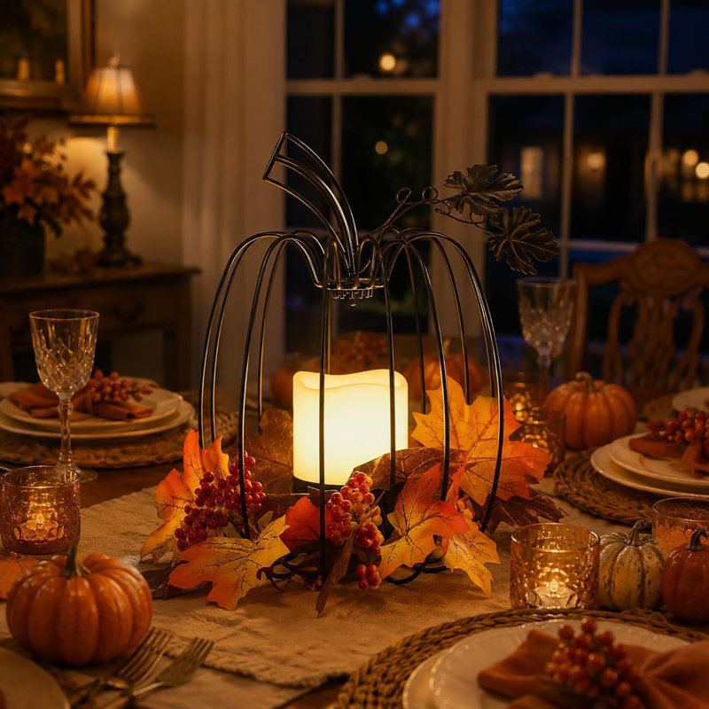 Wrought Iron Pumpkin Tealight Lantern, Fall Home Decor for Thanksgiving, Halloween & Vintage Wedding