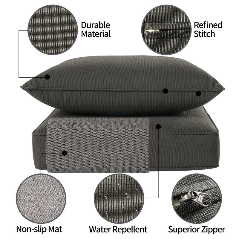 Outdoor/Indoor Chair Cushion Set, Deep Seat Patio Furniture Replacement Cushions, Black
