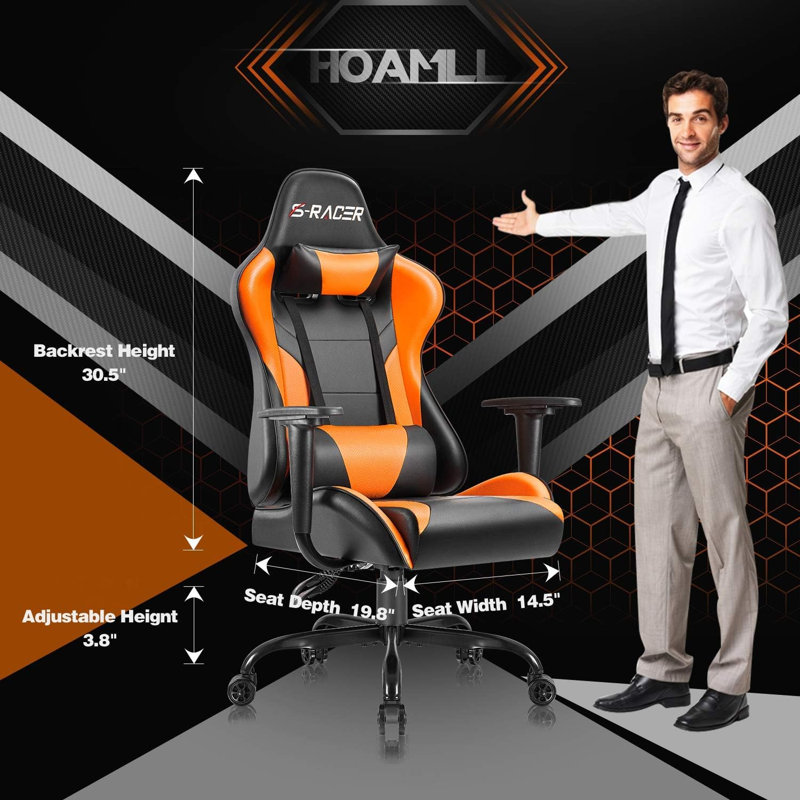 Homall High-Back Adjustable Reclining Ergonomic Faux Leather PC & Racing Game Chair, Orange