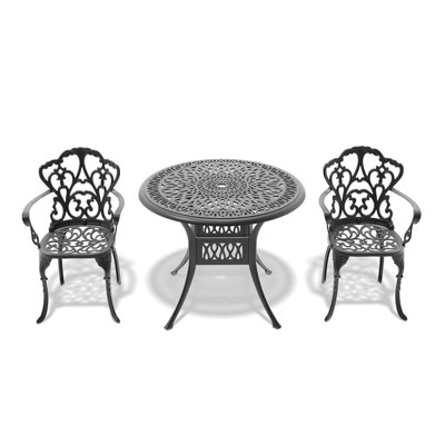 Ensemble de salle à manger 3 pièces en fonte d'aluminium avec coussins beiges, meubles d'extérieur résistants à la rouille pour le jardin