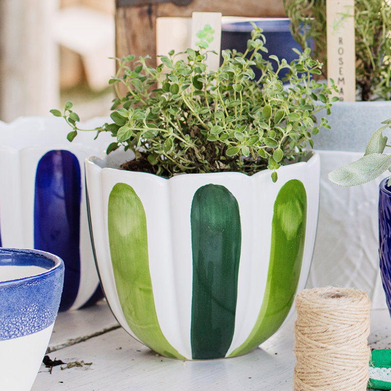 Cache-pot moyen Viva Garden, Vert/blanc, H 6 po x l 8 po x P 8 po