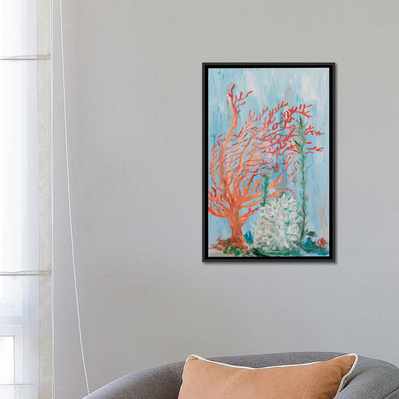 «Painterly Coral I», reproduction sur toile, H 26 po x l 18 po x P 1,5 po, Toile avec cadre noir, Pas de tapis