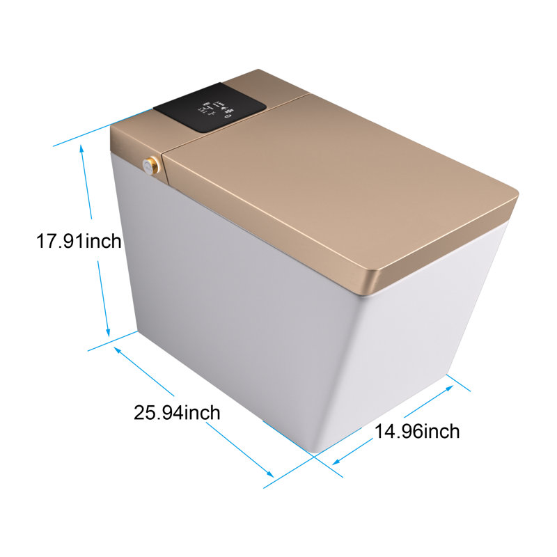 Toilette automatique à chasse d'eau 1,28 GPF avec bidet intelligent et télécommande sans fil, Blanc / doré