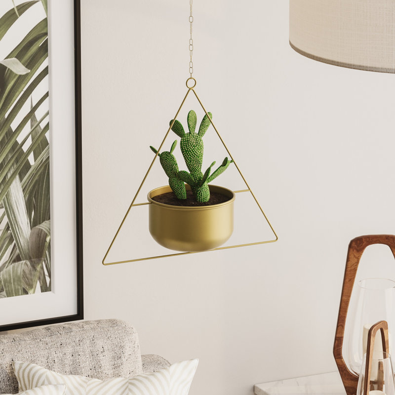 Élégant pot décoratif en métal, finition dorée, 13,8 x 15,7 x 6,7 pouces | Fabrication 100% métal, poids de 1,3 lb | Comprend un appareil de suspension, capacité maximale de 11 lb | Parfait pour la décoration intérieure et la présentation de plantes