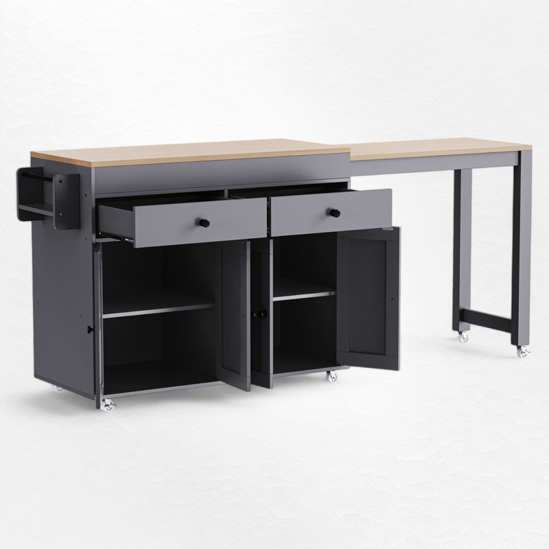 Îlot de cuisine de 51,1 po de largeur avec plateau extensible, Gris