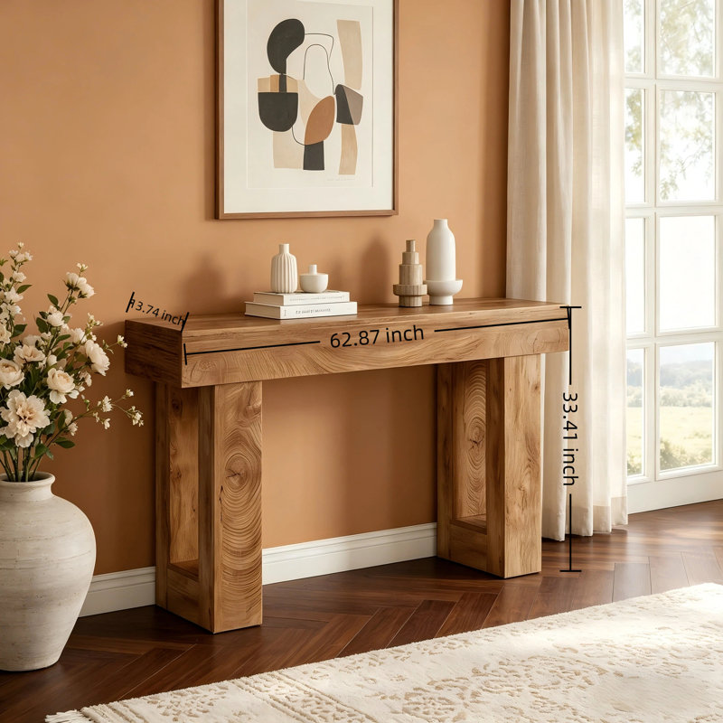Longue table de vestibule de style industriel de couleur chêne, conception en bois simple, pouvant être placée dans le couloir et derrière le canapé