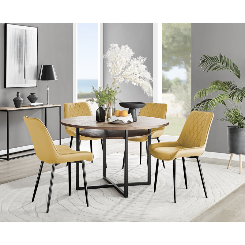 Adler 4 - Person Dining Set, Mustard/Black
