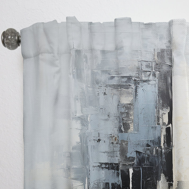Falan Grey And White Abstract Cityscape II - Collages Curtain - Velvet Room Darkening - 1 panel, 52" W x 108" L