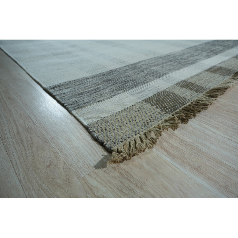 Gray Hand-Knotted Wool Subtle Striped Texture Geometric Modern Contemporary Carpet Rug, 9' x 12'