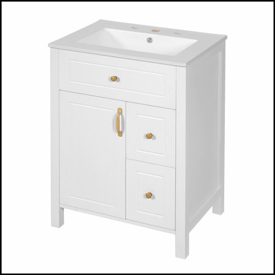 Meuble-lavabo de 24 pouces avec lavabo en céramique, tiroirs à fermeture en douceur et supports de rangement doubles pour des salles de bain élégantes et pratiques