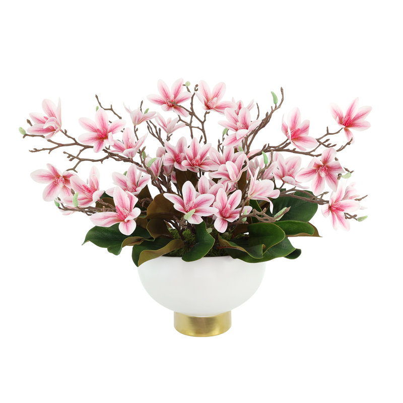 Butterfly Magnolia and Leaves in Ceramic Vase