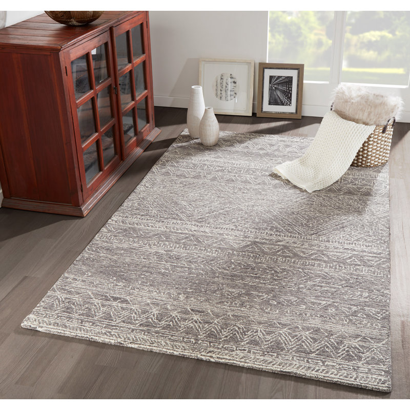 Tapis gris en laine crocheté à la main Adhley, Rectangle 9 pi x 12 pi