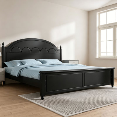 Wooden Bed Frame with Arched Headboard and Classic Design