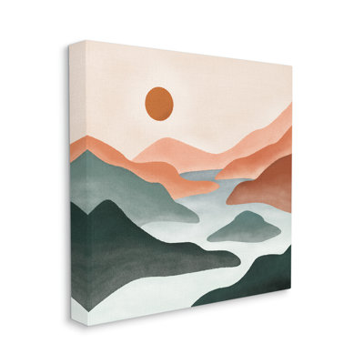 Rivière qui coule entre un paysage de vallée moderne par JJ Design House LLC - impression sur toile tendue