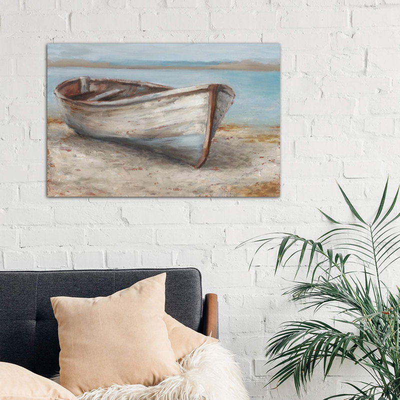«Whitewashed Boat I» par Ethan Harper - reproduction imprimée, Toile tendue, H 18 po x l 26 po x P 1,5 po