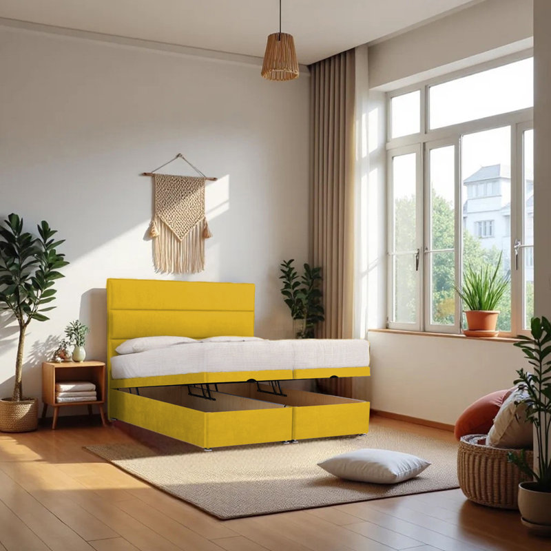 Upholstered Divan Bed with Mattress, Single (3'), Mustard
