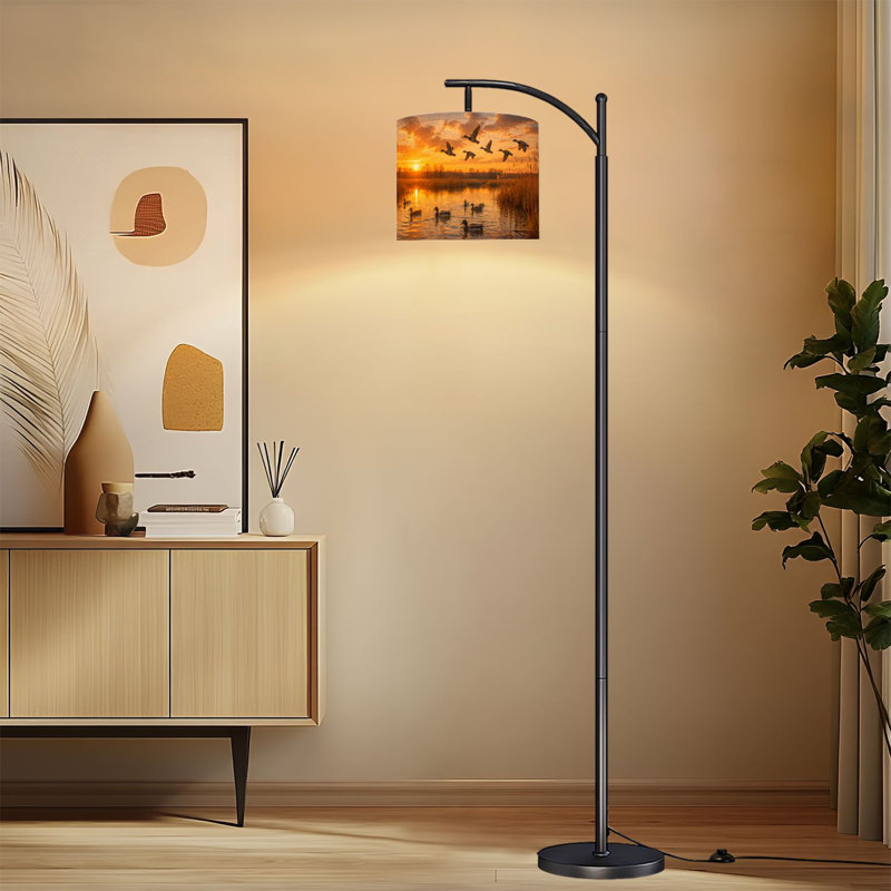 Lampe sur pied à arc avec abat-jour ajustable Rustic Country Wild Duck Animal Ducks River Grasslands